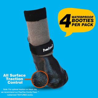 PawFlex Comfy Pawz Double Dipped Waterproof Dog Booties | Outdoor Pet Socks with Rubberized Bottom| Patented Non-Slip Silicone Grip at Inner Cuff and Center for No Twisting or Sliding Off