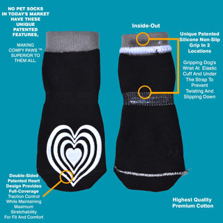 Medical Therapeutic Double Sided Non-Slip Cotton Dog Socks | PawFlex Comfy Pawz Silicone Grip on Inner Cuff No Twisting or Sliding Off | Senior & Disabled Dog Traction Control |Pet Paw Protection