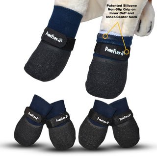 PawFlex Comfy Pawz Double Dipped Thick Textured Waterproof Cotton Dog Booties | Pet Socks with Patented Non-Slip Silicone Grip at Inner Wrist for No Twisting or Sliding Off