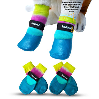 PawFlex Comfy Pawz Double Dipped Waterproof Dog Booties | Outdoor Pet Socks with Rubberized Bottom| Patented Non-Slip Silicone Grip at Inner Cuff and Center for No Twisting or Sliding Off