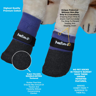 PawFlex Comfy Pawz Double Dipped Thick Textured Waterproof Cotton Dog Booties | Pet Socks with Patented Non-Slip Silicone Grip at Inner Wrist for No Twisting or Sliding Off