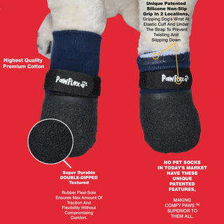 PawFlex Comfy Pawz Double Dipped Thick Textured Waterproof Cotton Dog Booties | Pet Socks with Patented Non-Slip Silicone Grip at Inner Wrist for No Twisting or Sliding Off