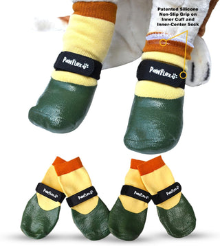 Double Dipped Waterproof Dog Socks Comfy Pawz Soft Indoor/Outdoor Dog Booties with Rubberized Bottom| Non-Slip Silicone Grip at Inner Cuff for No Twisting or Sliding Off| Adjustable Strap