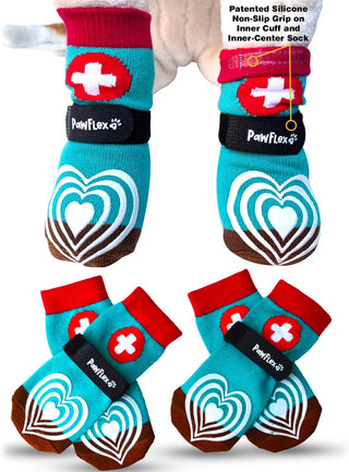 Medical Therapeutic Double Sided Non-Slip Cotton Dog Socks | PawFlex Comfy Pawz Silicone Grip on Inner Cuff No Twisting or Sliding Off | Senior & Disabled Dog Traction Control |Pet Paw Protection