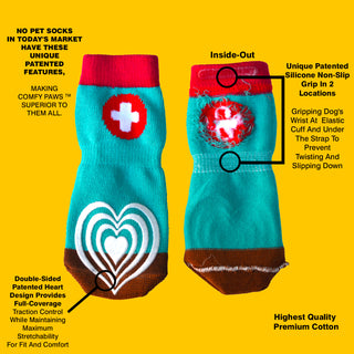 PawFlex Comfy Pawz™ Long Cotton Dog Socks with Double Sided Anti-Slip bottoms and Adjustable Strap-4 socks per pack