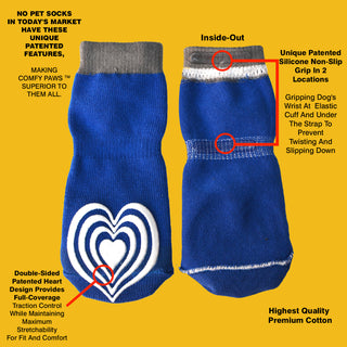 PawFlex Comfy Pawz™ Long Cotton Dog Socks with Double Sided Anti-Slip bottoms and Adjustable Strap-4 socks per pack